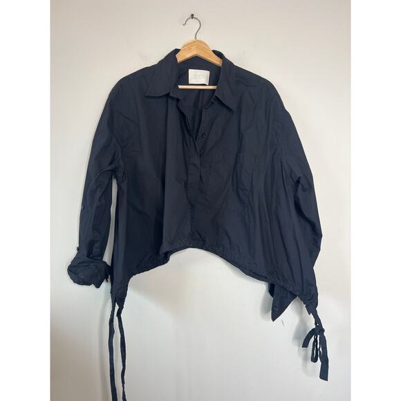 NEW Citizen of Humanity Alexandra Cotton Collared Poplin Crop Top Navy Size: M - Picture 2 of 8